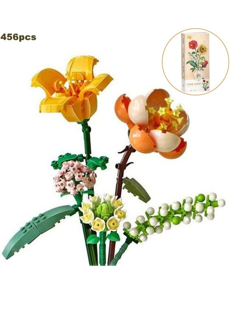 Excefore Flower Bouquet Building Blocks, Creativity Artificial Flowers Building Toy Set Flower Building Block Set for 6+ Kids, Gift for Children, Friends, Families (without Vase) - Image 1