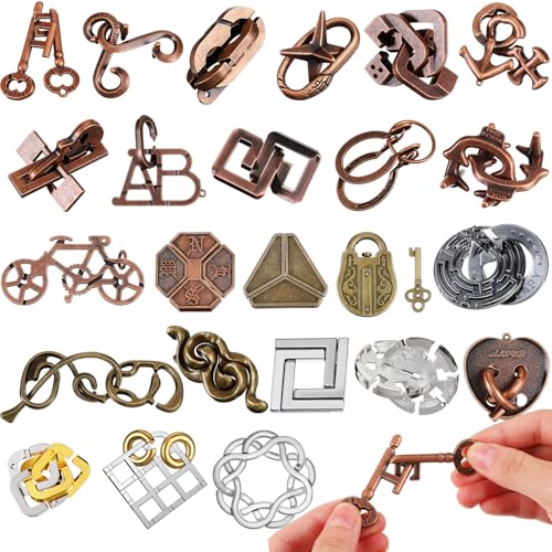 Yilloog 24 Pcs Metal Brain Teaser Puzzles Assortment for Adults Difficult Magic Puzzles Highly Hard Brain Games Iq Logic Test Disentanglement Game for Classroom Mind Challenge(Classic) - Image 1