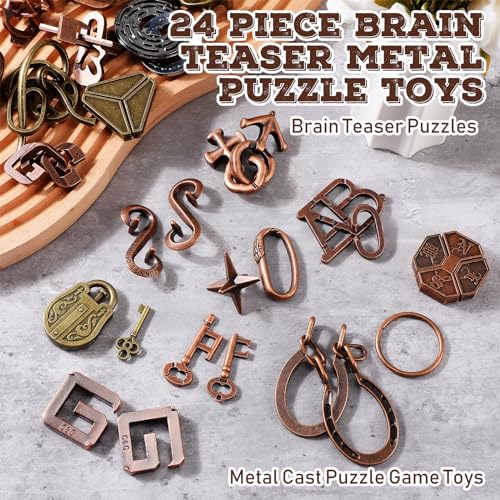 Yilloog 24 Pcs Metal Brain Teaser Puzzles Assortment for Adults Difficult Magic Puzzles Highly Hard Brain Games Iq Logic Test Disentanglement Game for Classroom Mind Challenge(Classic) - Image 4