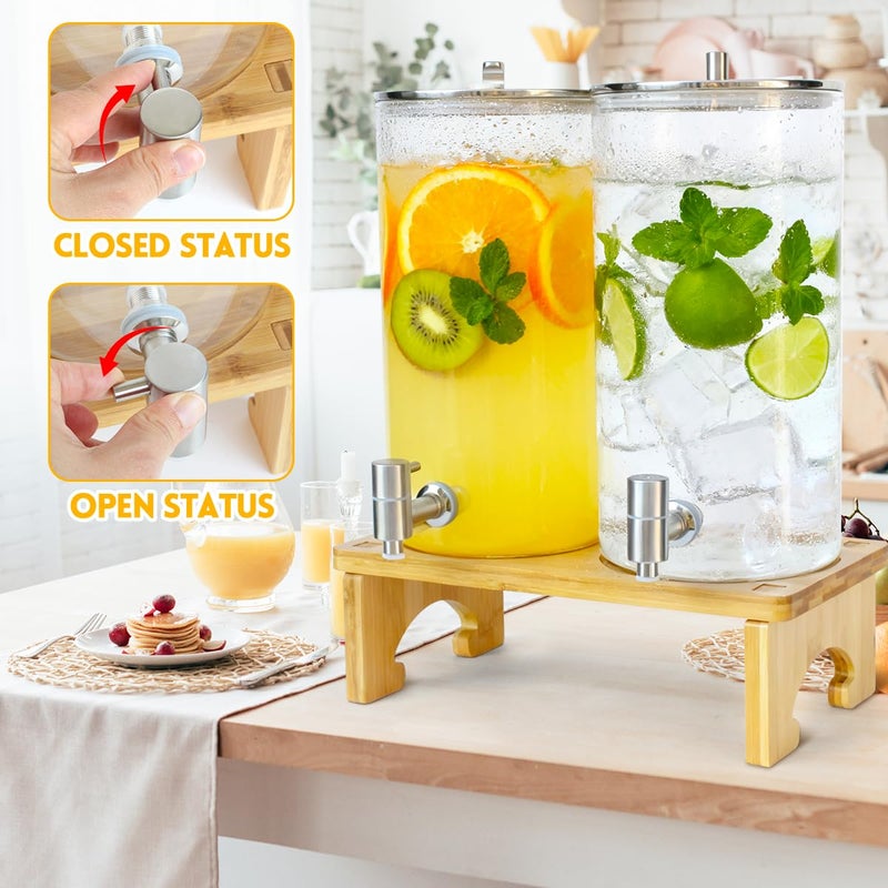 PSUTBPAT 2 Pack 1.5 Gallon Drink dispenser with Standï¼ŒGlass Beverage Dispenser With Wood Stand, 18/8 Stainless Steel Spigot and Labels Large Water Drink Dispensers for Parties, Lemonade,Juice, Tea - Image 5