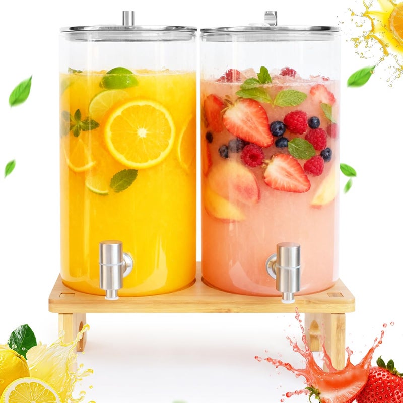 PSUTBPAT 2 Pack 1.5 Gallon Drink dispenser with Standï¼ŒGlass Beverage Dispenser With Wood Stand, 18/8 Stainless Steel Spigot and Labels Large Water Drink Dispensers for Parties, Lemonade,Juice, Tea - Image 2
