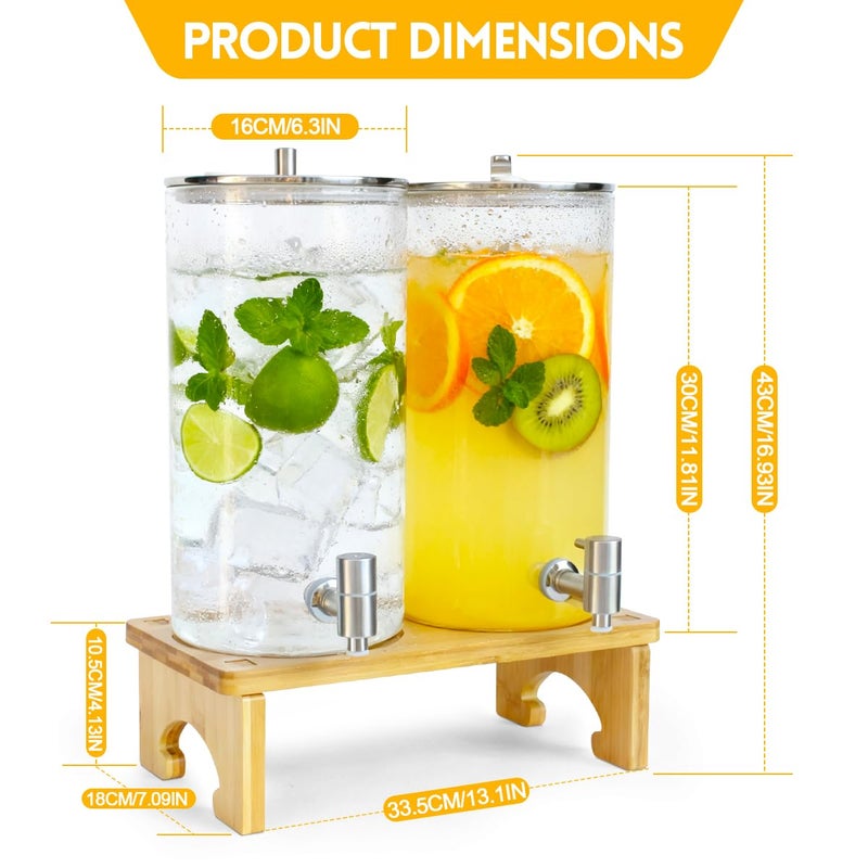PSUTBPAT 2 Pack 1.5 Gallon Drink dispenser with Standï¼ŒGlass Beverage Dispenser With Wood Stand, 18/8 Stainless Steel Spigot and Labels Large Water Drink Dispensers for Parties, Lemonade,Juice, Tea - Image 3