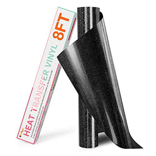 HTVRONT Black Glitter HTV Vinyl Roll  10 x 8ft Black Glitter Iron on Vinyl for All Cutting Machine Glitter Heat Transfer Vinyl for T Shirts  Easy to Cut  Weed  Transfer Black Glitter