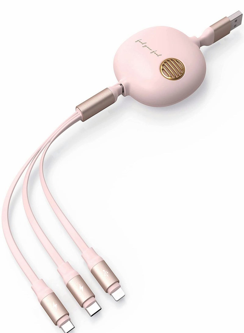 Captaintech 3 in 1 Fast Charging Cable, Retractable Multifunctional USB Charging Cable Micro USB C Cable, Data Cable for Phone Tablets for Samsung Galaxy Pixel Sony LG, for iPhone 13 12 11 Pro Max（Pink） - Image 1