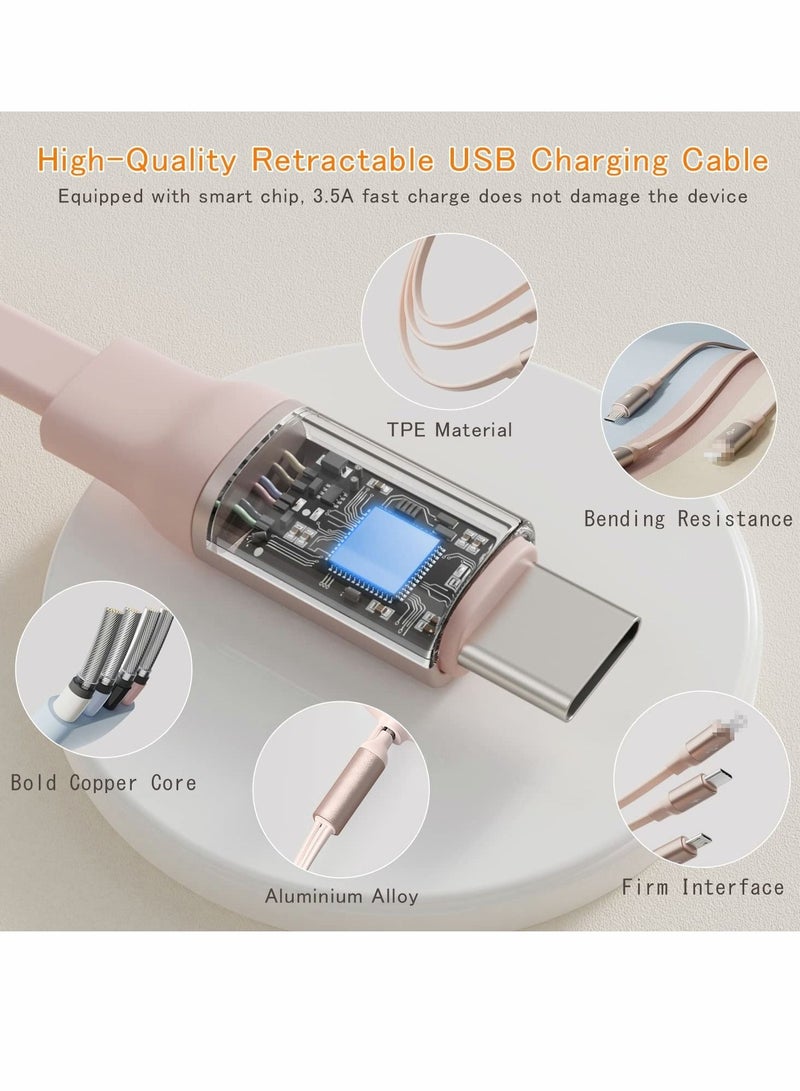 Captaintech 3 in 1 Fast Charging Cable, Retractable Multifunctional USB Charging Cable Micro USB C Cable, Data Cable for Phone Tablets for Samsung Galaxy Pixel Sony LG, for iPhone 13 12 11 Pro Max（Pink） - Image 2