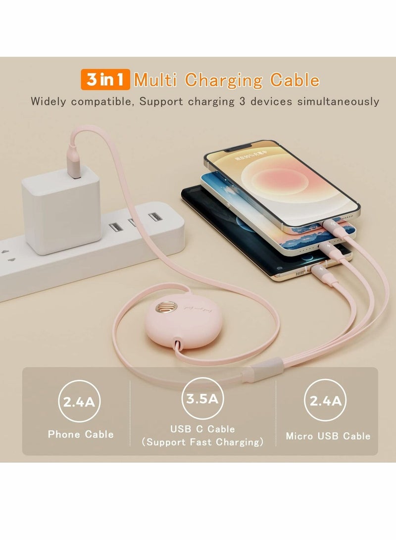 Captaintech 3 in 1 Fast Charging Cable, Retractable Multifunctional USB Charging Cable Micro USB C Cable, Data Cable for Phone Tablets for Samsung Galaxy Pixel Sony LG, for iPhone 13 12 11 Pro Max（Pink） - Image 3