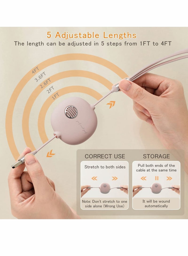 Captaintech 3 in 1 Fast Charging Cable, Retractable Multifunctional USB Charging Cable Micro USB C Cable, Data Cable for Phone Tablets for Samsung Galaxy Pixel Sony LG, for iPhone 13 12 11 Pro Max（Pink） - Image 4