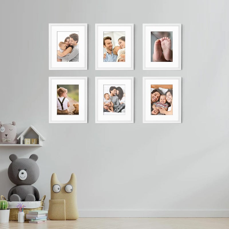 LBECUA 8x10 Picture Frame Set of 6  Display Pictures 8x10 without Mat or 5x7 with Mat  Horizontal and Vertical for Wall and Tabletop  White - Image 5