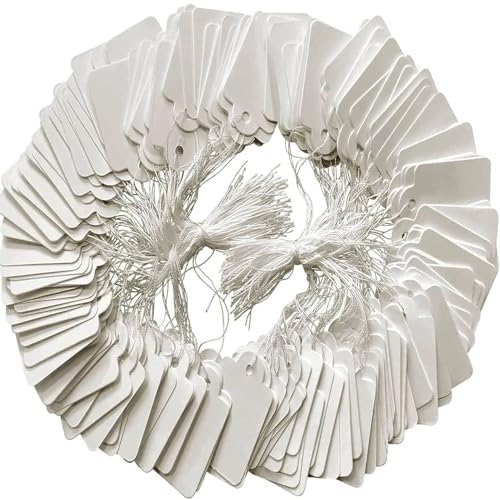 DIY Crafts White Price Display Tags with String for Jewelry, Clothing Tie Label Paper Tag for Jewellery Retail Shops Watch Kitchen Clothes Content Label, Goods Price Tag (Pack of 200 Pcs) - Image 1