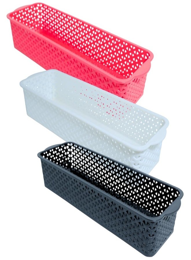 Simply Home Deskmate Multi-Purpose Plastic Storage Basket|Durable Stackable Organizer Tokri For Home,Kitchen,Bathroom & Office|Cutlery Tray,Cosmetics,Stationery|Set Of 3|Red White Black - Image 1