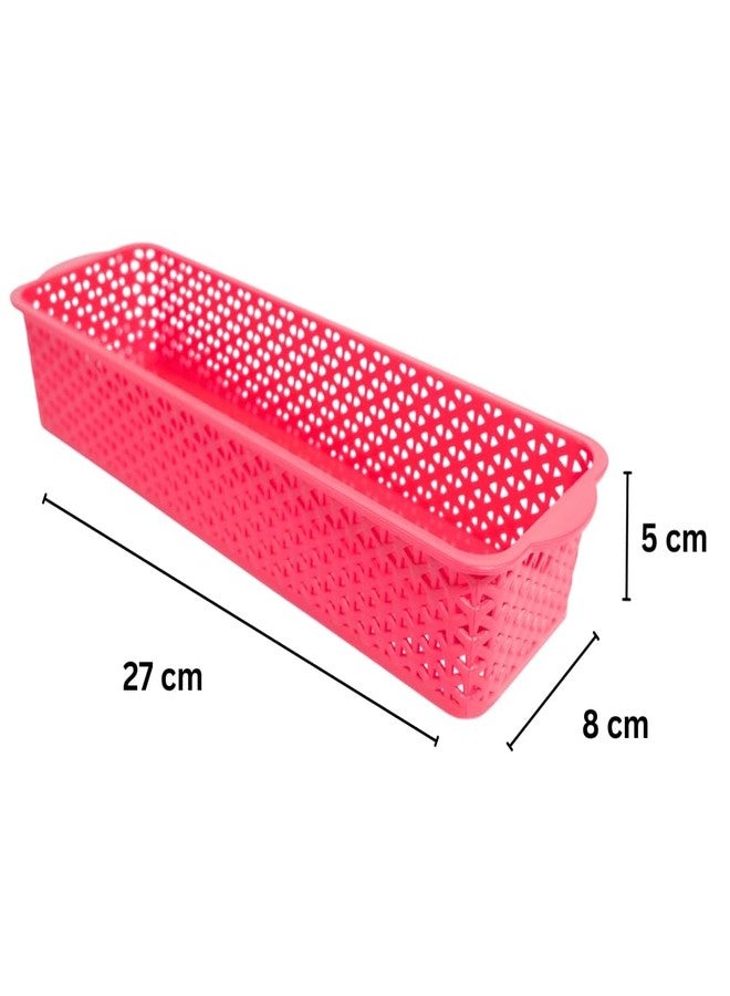Simply Home Deskmate Multi-Purpose Plastic Storage Basket|Durable Stackable Organizer Tokri For Home,Kitchen,Bathroom & Office|Cutlery Tray,Cosmetics,Stationery|Set Of 3|Red White Black - Image 2