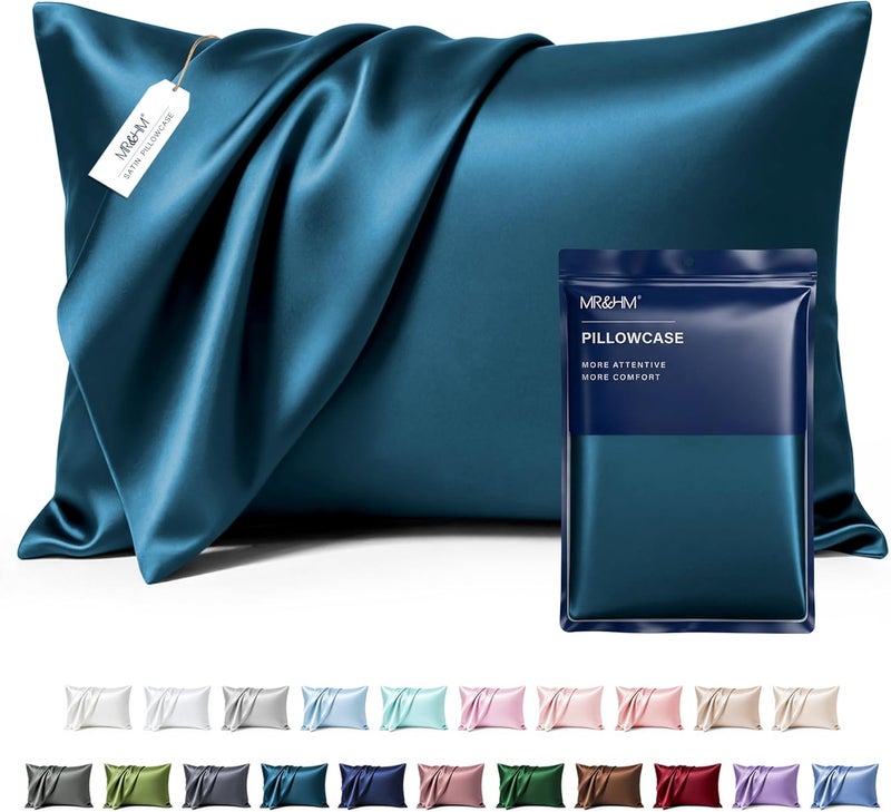 MR&HM Satin Pillowcase for Hair and Skin, Silk Satin Pillowcase 2 Pack, Queen Size Pillow Cases Set of 2, Silky Pillow Cover with Envelope Closure (20x30, Teal) - Image 1