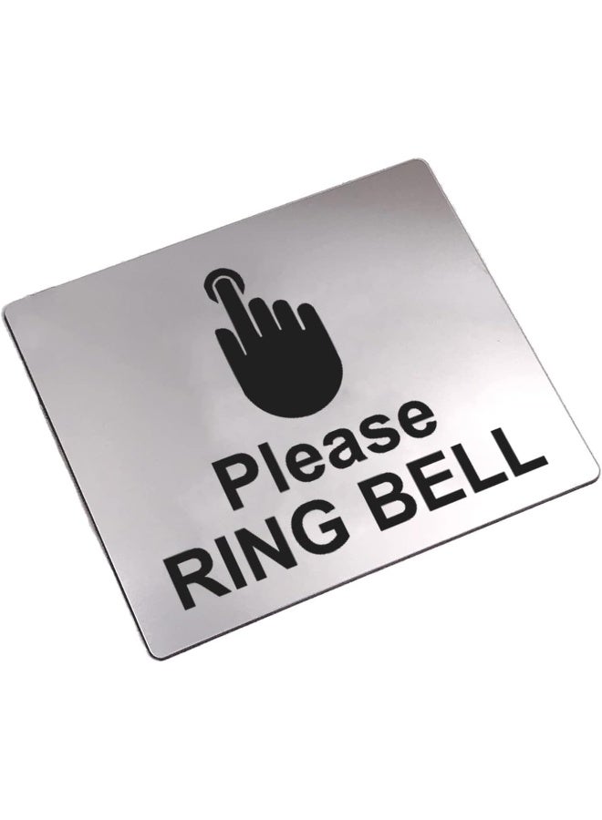 ARS علامة ملصق لافتة من BPA برجاء رن الجرس، فضي/ذهبي/أسود منقوشة برمز أيقوني عالمي ونص (الحجم 12 سم × 10 سم). مقاومة للماء ودائمة. - Image 1
