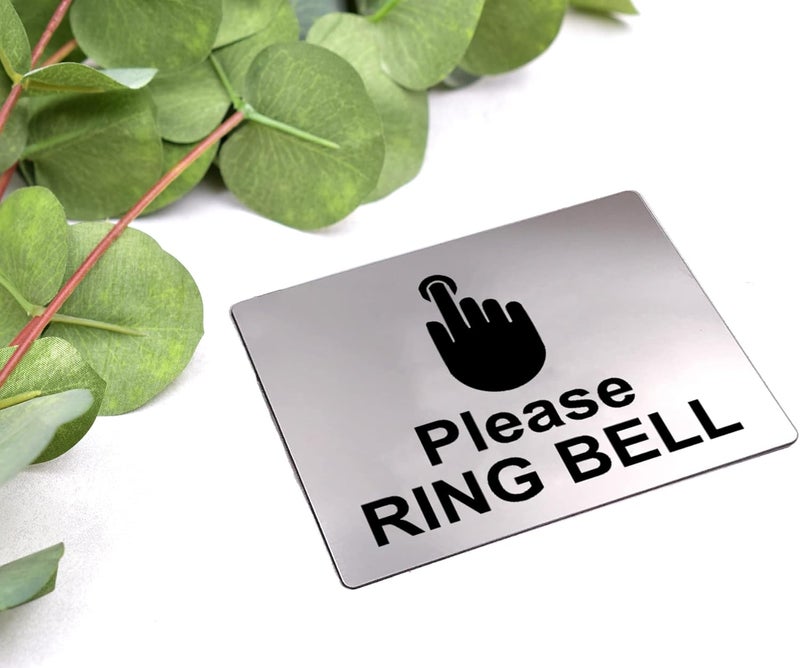 ARS علامة ملصق لافتة من BPA برجاء رن الجرس، فضي/ذهبي/أسود منقوشة برمز أيقوني عالمي ونص (الحجم 12 سم × 10 سم). مقاومة للماء ودائمة. - Image 4