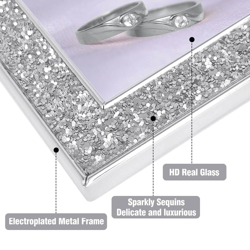 HIKWADERY 8x10 Picture Frame Glitter  Silver Bling 8 by 10 Photo Frames with HD Real Glass  for Wall or Tabletop Display (8 x 10  Silver) - Image 2