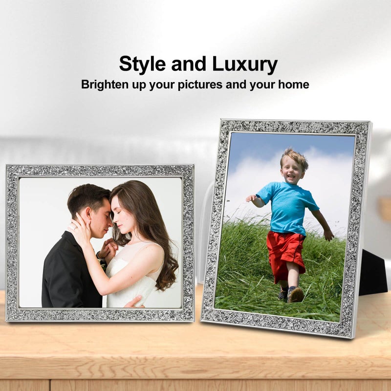 HIKWADERY 8x10 Picture Frame Glitter  Silver Bling 8 by 10 Photo Frames with HD Real Glass  for Wall or Tabletop Display (8 x 10  Silver) - Image 4