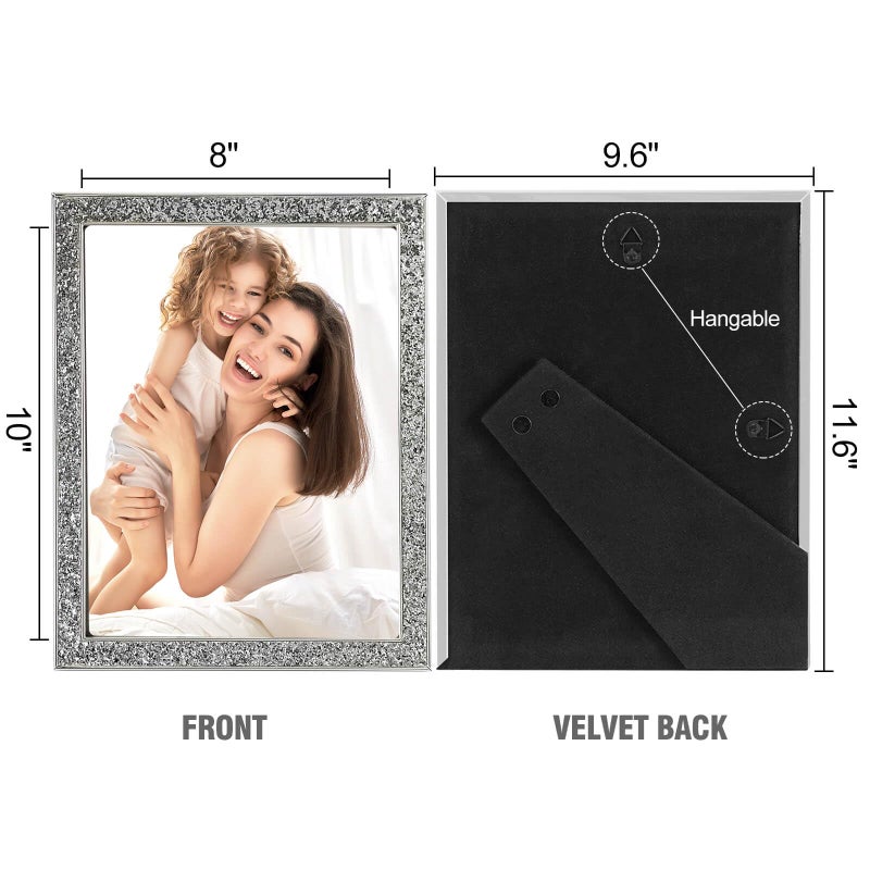 HIKWADERY 8x10 Picture Frame Glitter  Silver Bling 8 by 10 Photo Frames with HD Real Glass  for Wall or Tabletop Display (8 x 10  Silver) - Image 5