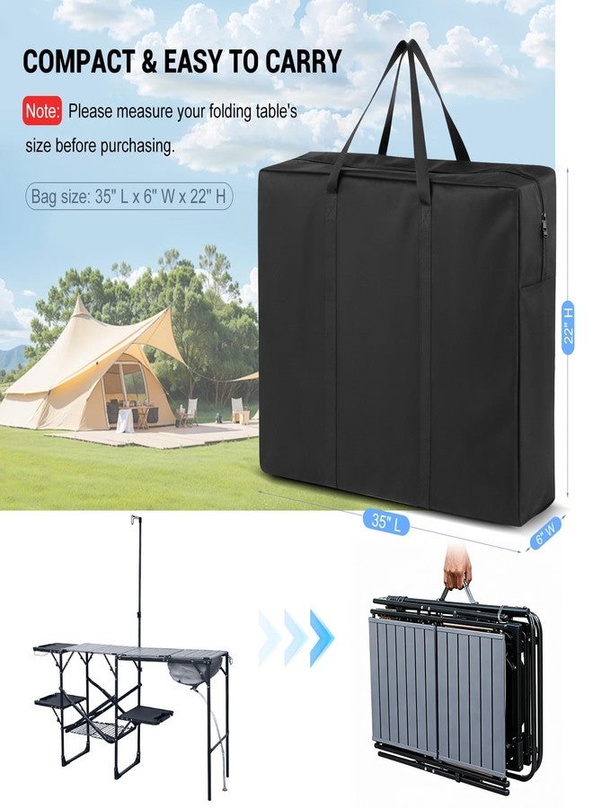 حقيبة تخزين قابلة للطي لطاولة مطبخ التخييم من GCI Outdoor - حقيبة حمل مقاومة للماء من قماش 600D لمحطة الطهي، مناسبة لطاولات النزهات/التخييم القابلة للطي، مزودة بسحاب متين وغطاء قابل للطي لحمل الطاولة، أبعادها: 35 بوصة طول × 6 بوصة عرض × 22 بوصة ارتفاع - Image 2