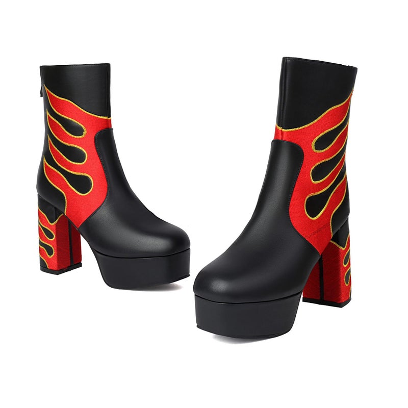 New Punk Style Thick Bottom 40-43 Plus Size Flame Super High-Heeled Low Boots For Women - Image 1