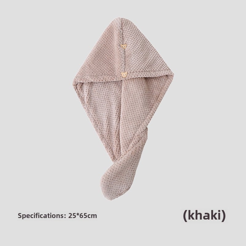 Generic Coral Fleece Pineapple Grid Hair Drying Cap Towel Soft Absorbent Thickened Khaki-double layer 
