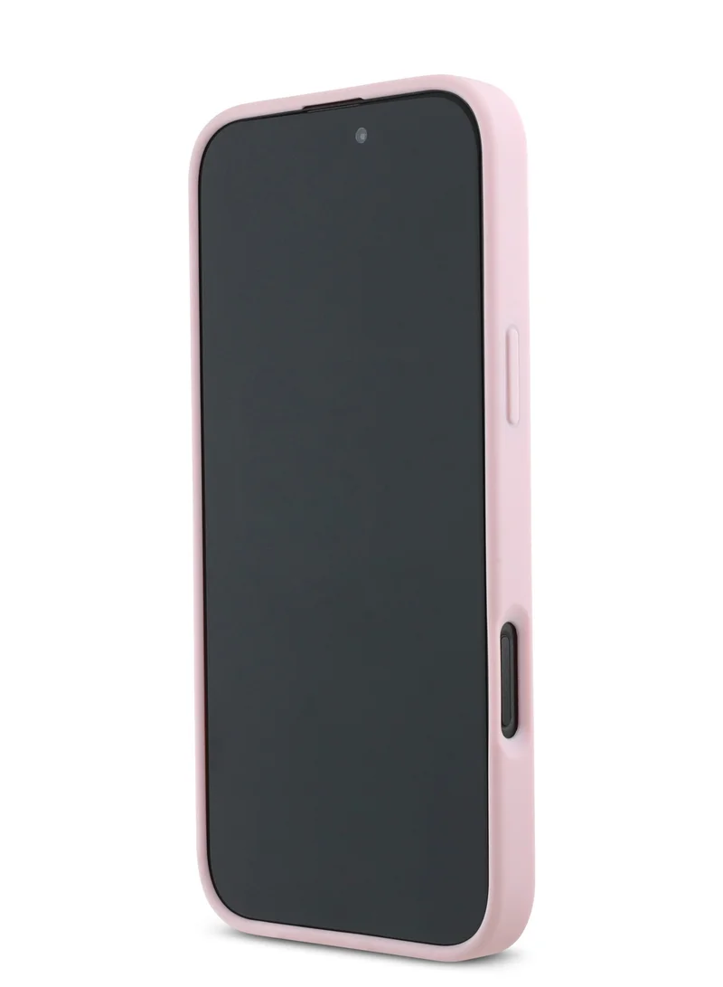 كارل لاغرفيلد جراب iPhone 16 Pro مصنوع من جلد سافيانو الصلب مع شعار معدني ممدود / حماية من السقوط / تصميم نحيف - وردي