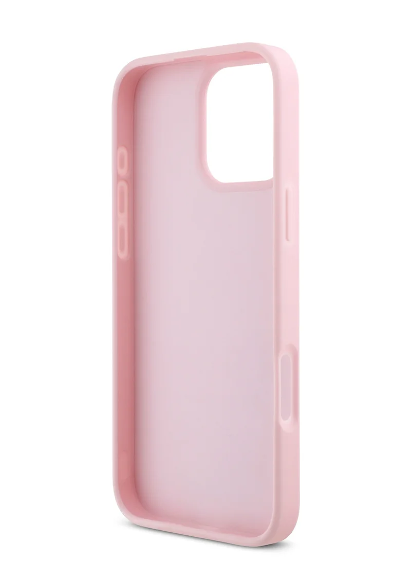 كارل لاغرفيلد جراب iPhone 16 Pro مصنوع من جلد سافيانو الصلب مع شعار معدني ممدود / حماية من السقوط / تصميم نحيف - وردي