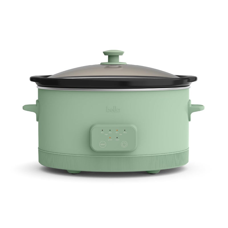 bella 6.0 Qt Programmable Slow Cooker, Ceramic Nonstick Coating, Adjustable Temperature & Cooking Times, Dishwasher Safe Stoneware Pot & Tempered Glass Lid, Tangle Free Cord Wrap, Seaglass - Image 1