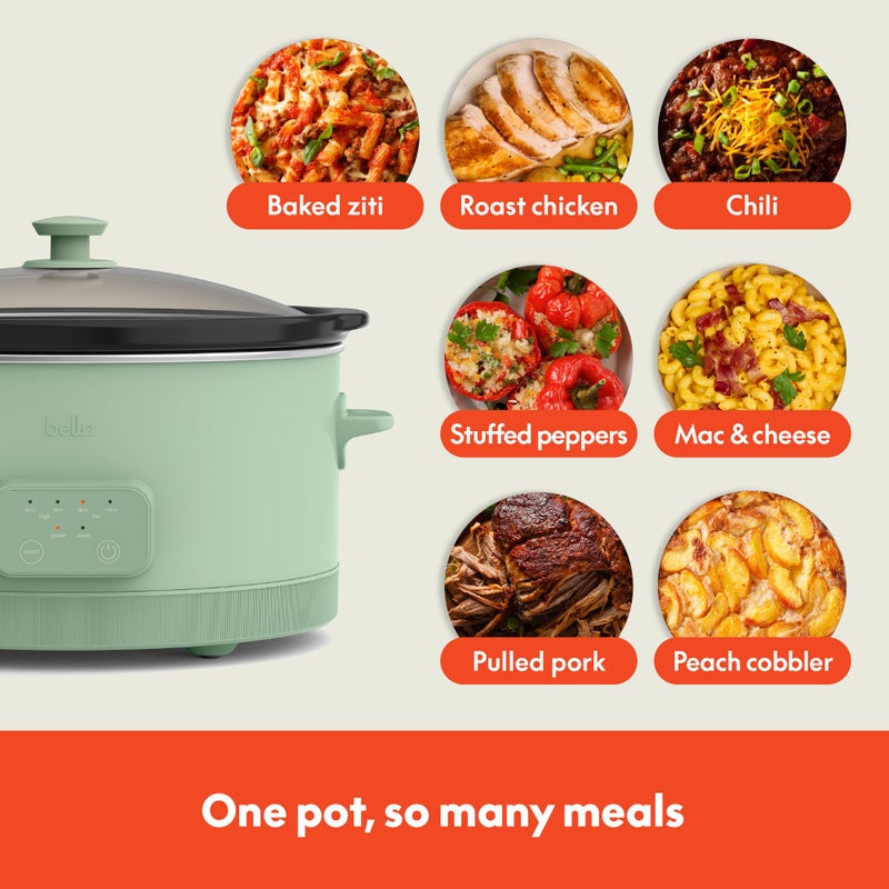 bella 6.0 Qt Programmable Slow Cooker, Ceramic Nonstick Coating, Adjustable Temperature & Cooking Times, Dishwasher Safe Stoneware Pot & Tempered Glass Lid, Tangle Free Cord Wrap, Seaglass - Image 4