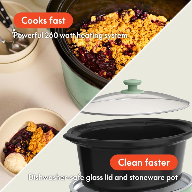 bella 6.0 Qt Programmable Slow Cooker, Ceramic Nonstick Coating, Adjustable Temperature & Cooking Times, Dishwasher Safe Stoneware Pot & Tempered Glass Lid, Tangle Free Cord Wrap, Seaglass - Image 3