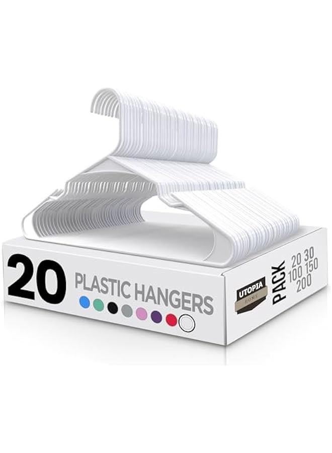 Utopia Home Clothes Hangers 20 Pack - Plastic Hangers Space Saving - Durable Coat Hanger with Shoulder Grooves (White) - Image 1