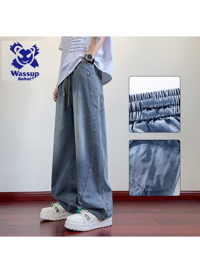 Wassup Sohot Men's Jeans, Autumn High Street Loose Straight-leg Pants, American Trendy Brand, Plus Size Casual Trousers, Blue, XL - Image 1