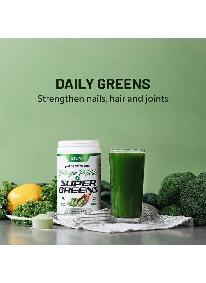 SNAP SUPPLEMENTS Super Greens Supplement Powder with Collagen Peptides - 26 Superfoods + Vitamins - Grass Fed, Non-GMO Greens Superfood Powder for Hair, Skin, Nails & Joint Support (30 Servings) 