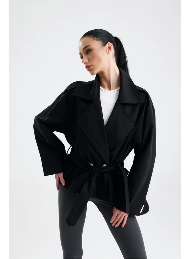 GACACOLLECTION ALEY Short Waterproof Belted Trench Coat.