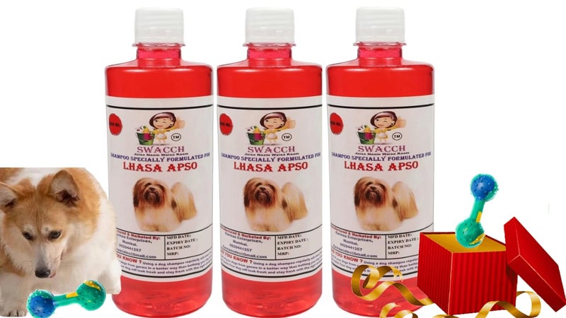 swacch Lhasa Apso Dog Shampoo + Dumbbell Toy I Durable Rubber Dog Toy for Chewing I Playing,Teeth Cleaning & Training Toy I Combo Pack I 500ml Pack of 3 Jasmine - Image 1