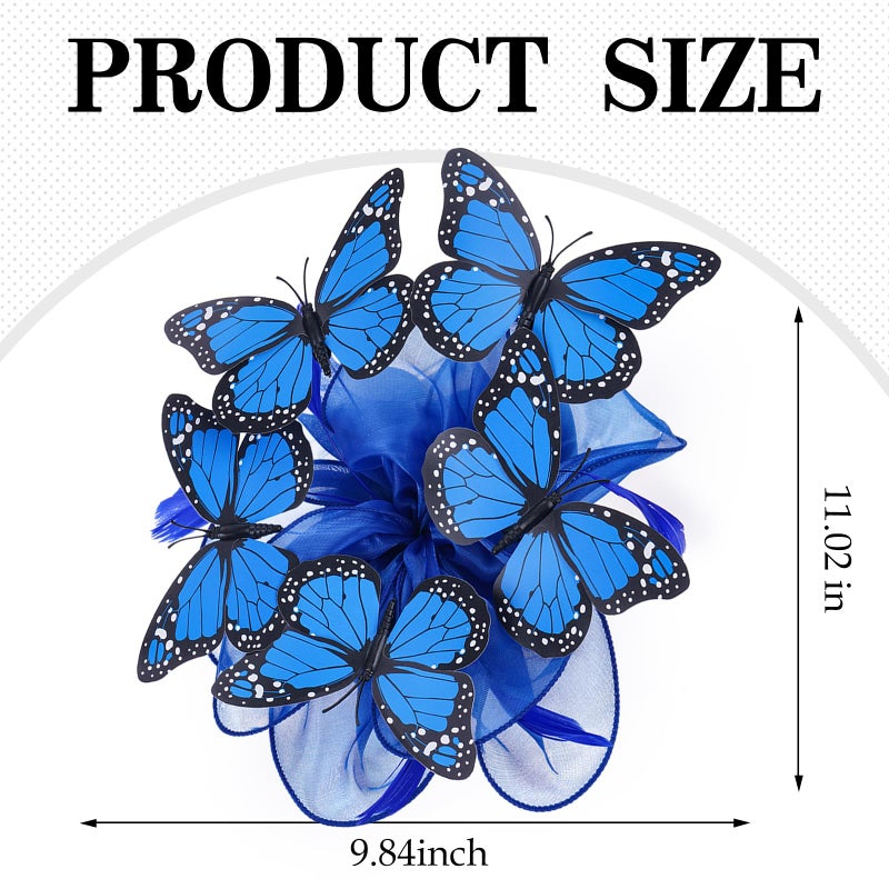 Zinniday Butterfly Organza Derby Hats - 1920s 50s Blue Monarch Butterfly High Tea Party Hat with Hairpin, 2026 Derby Attire Headwear for Women Lady Girls Masquerade Ball Party Costume - Image 4