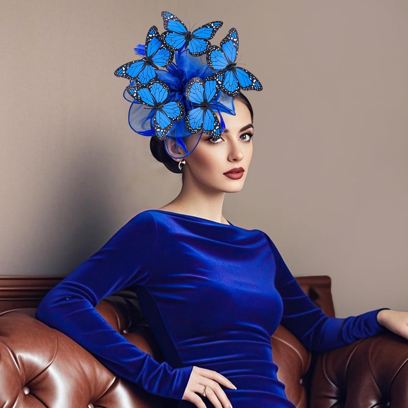 Zinniday Butterfly Organza Derby Hats - 1920s 50s Blue Monarch Butterfly High Tea Party Hat with Hairpin, 2026 Derby Attire Headwear for Women Lady Girls Masquerade Ball Party Costume - Image 2