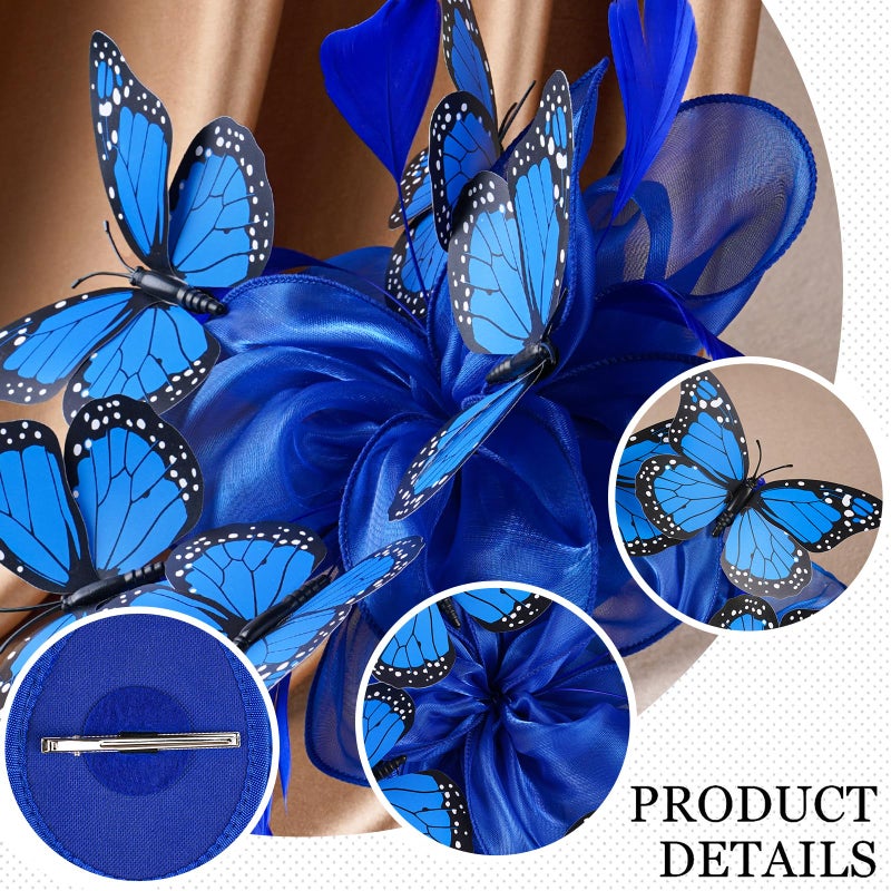 Zinniday Butterfly Organza Derby Hats - 1920s 50s Blue Monarch Butterfly High Tea Party Hat with Hairpin, 2026 Derby Attire Headwear for Women Lady Girls Masquerade Ball Party Costume - Image 5