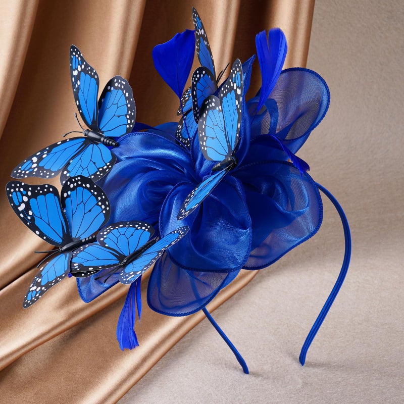 Zinniday Butterfly Organza Derby Hats - 1920s 50s Blue Monarch Butterfly High Tea Party Hat with Hairpin, 2026 Derby Attire Headwear for Women Lady Girls Masquerade Ball Party Costume - Image 3