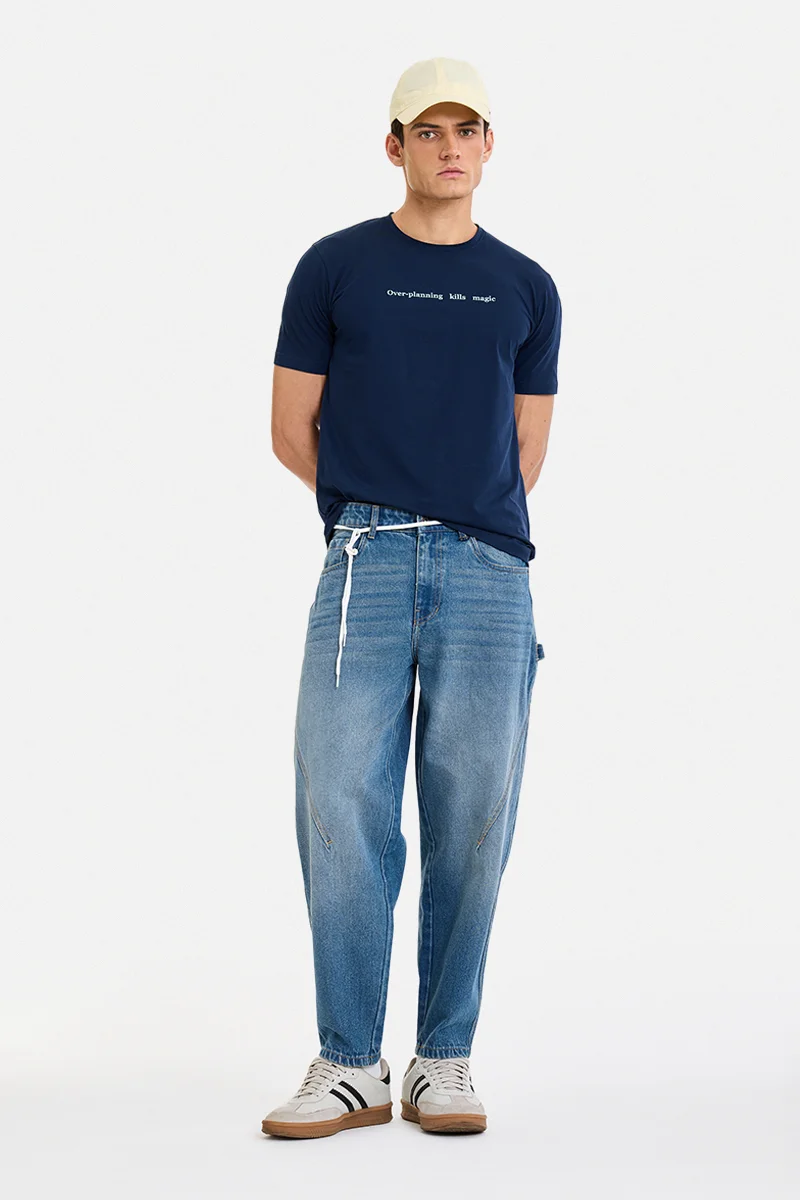 SNITCH Indigo Solid Wide Leg Streetwear Jeans