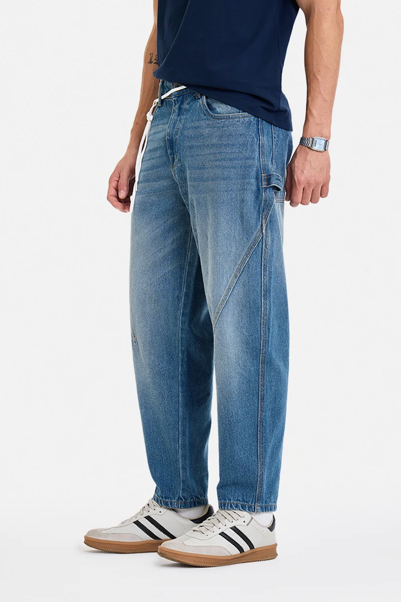 SNITCH Indigo Solid Wide Leg Streetwear Jeans