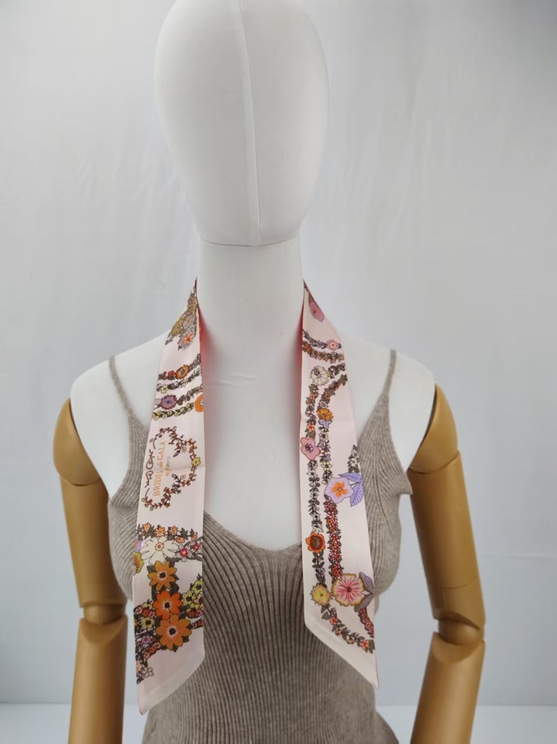 COtheSumay Mulberry Silk Scarf for Handbags & Purses, 2''x35'' Hair Ribbon Skinny Neck Scarves for Wome (Horse reins + Flower: Off-white - Image 5