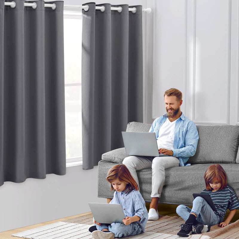 HOMEIDEAS Grey/Gray Blackout Curtains 52 X 63 Inch 2 Panels Room Darkening Bedroom Curtains, Thermal Grommet Light Bolcking Window Curtains for Living Room - Image 3