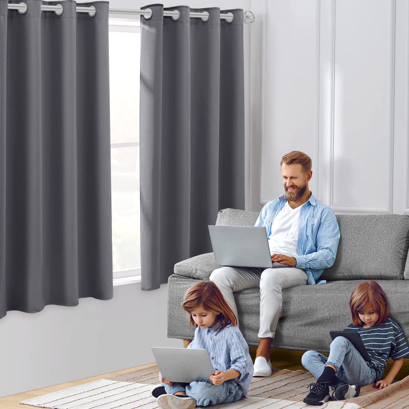HOMEIDEAS Grey/Gray Blackout Curtains 52 X 63 Inch 2 Panels Room Darkening Bedroom Curtains, Thermal Grommet Light Bolcking Window Curtains for Living Room - Image 2