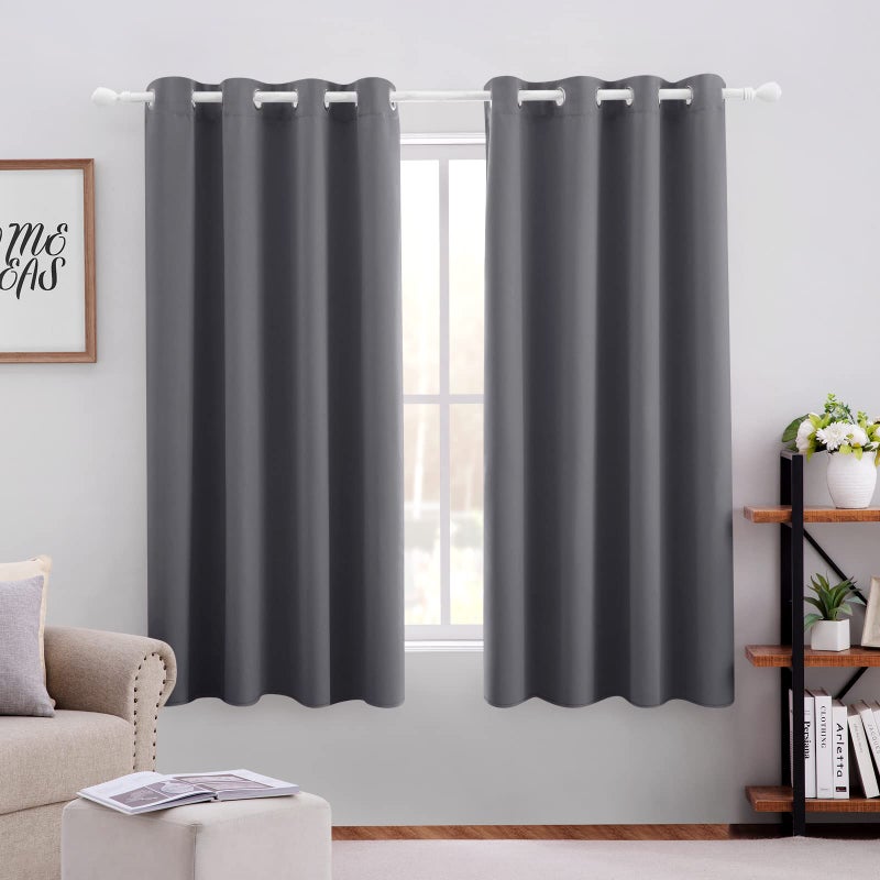 HOMEIDEAS Grey/Gray Blackout Curtains 52 X 63 Inch 2 Panels Room Darkening Bedroom Curtains, Thermal Grommet Light Bolcking Window Curtains for Living Room - Image 1