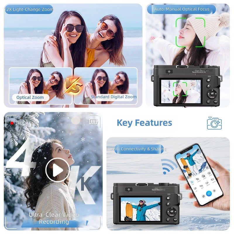 Dual-Camera 12x Optical Zoom Digital Camera for Outdoor and Selfie Photography - Image 2