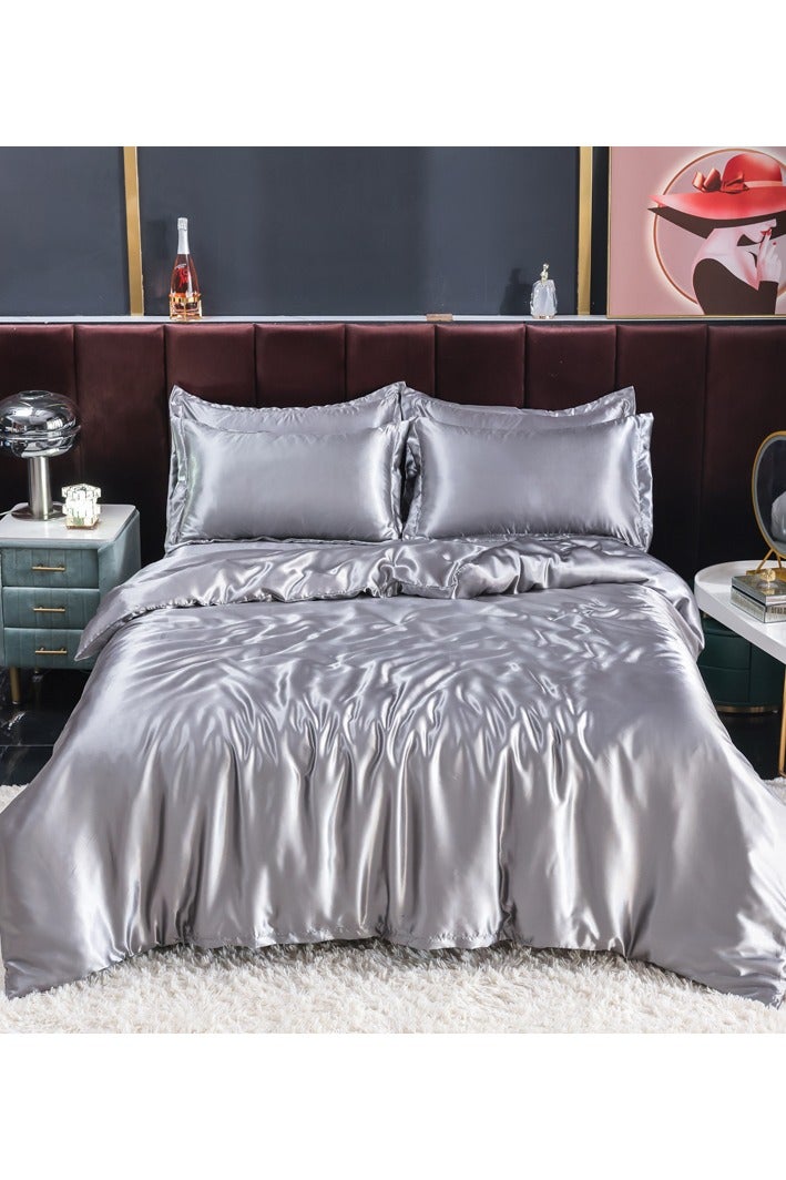 أغطية الأسرة من قماش الحرير الجليدي المغسول الفاخر الخفيف مع إحساس بارد تتضمن غطاء لحاف، ملاءة سرير، وغطاءين للوسادة، صديقة للبشرة، وتهوية جيدة، ولا تتقشر. (220×240 سم) - Image 1