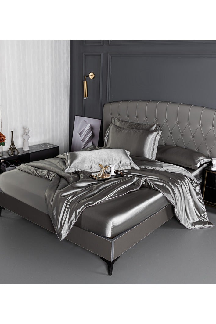 أغطية الأسرة من قماش الحرير الجليدي المغسول الفاخر الخفيف مع إحساس بارد تتضمن غطاء لحاف، ملاءة سرير، وغطاءين للوسادة، صديقة للبشرة، وتهوية جيدة، ولا تتقشر. (220×240 سم) - Image 2