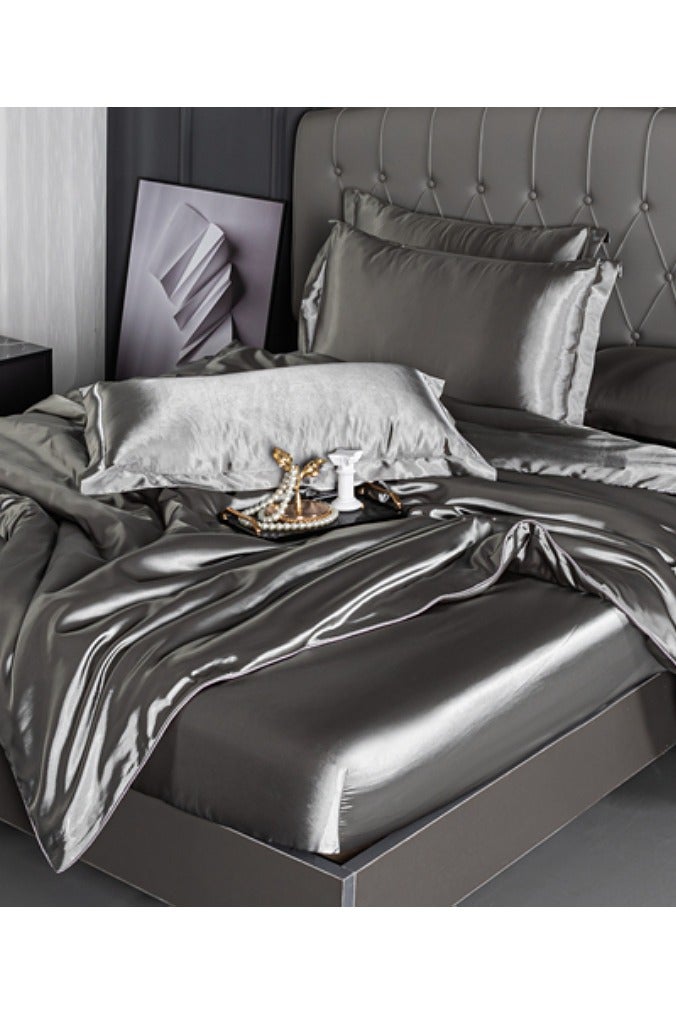 أغطية الأسرة من قماش الحرير الجليدي المغسول الفاخر الخفيف مع إحساس بارد تتضمن غطاء لحاف، ملاءة سرير، وغطاءين للوسادة، صديقة للبشرة، وتهوية جيدة، ولا تتقشر. (220×240 سم) - Image 3