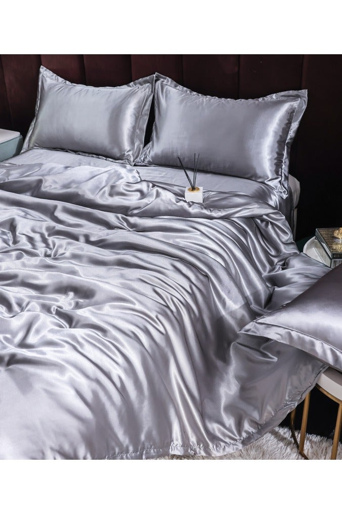 أغطية الأسرة من قماش الحرير الجليدي المغسول الفاخر الخفيف مع إحساس بارد تتضمن غطاء لحاف، ملاءة سرير، وغطاءين للوسادة، صديقة للبشرة، وتهوية جيدة، ولا تتقشر. (220×240 سم) - Image 4