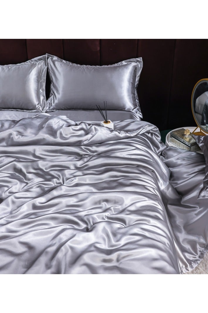 أغطية الأسرة من قماش الحرير الجليدي المغسول الفاخر الخفيف مع إحساس بارد تتضمن غطاء لحاف، ملاءة سرير، وغطاءين للوسادة، صديقة للبشرة، وتهوية جيدة، ولا تتقشر. (220×240 سم) - Image 5